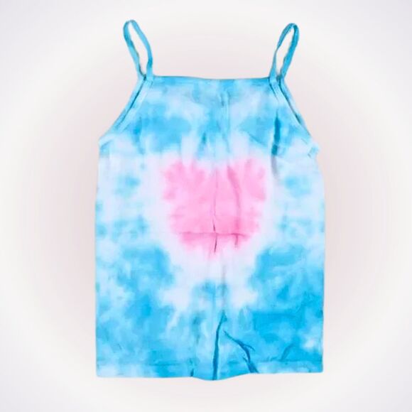 Blue and Pink Heart Tie-Dye Tank Top Cami | Sz YL - Picture 1 of 4